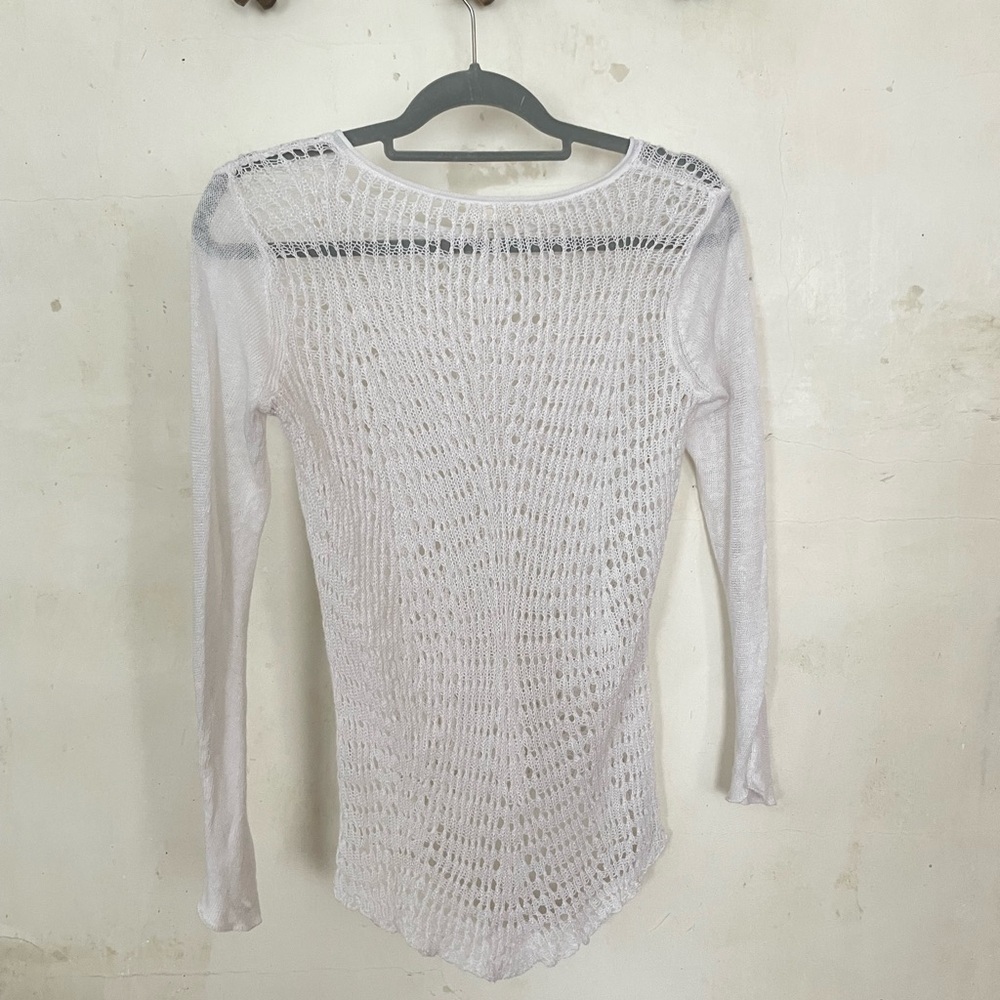Eileen Fisher Organic Linen White Knit Chochet Long Sleeve Top M - Picture 2 of 6